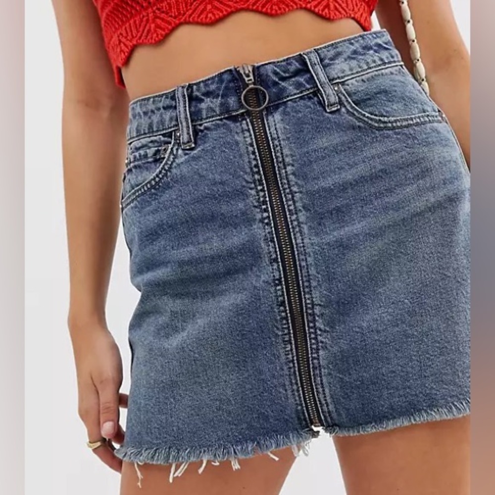 Free People Front Zip Raw Hem Mini Skirt